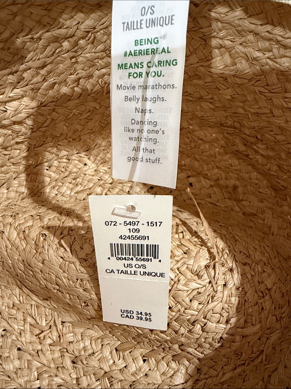 aerie Natural Straw Sun Hat with Interior Label - Picture 3 of 3